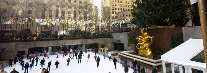 An outdoor ice rink in a city