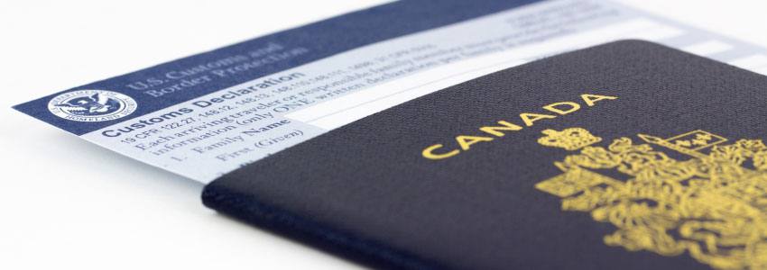 A passport with a customs declaration