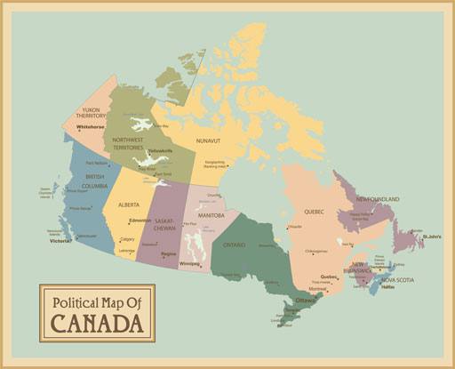 Une carte du Canada et les frontières des provinces