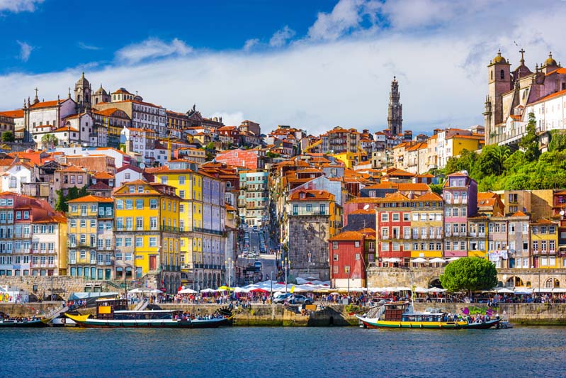 The Ribeira do Porto lookout with colourful buildings lining the riverfront