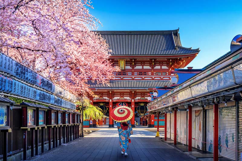 A traditional Japanese temple set amid Tokyo’s modern skyline